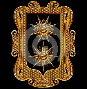 Medieval Goldwork Embroidery Vector Frame.